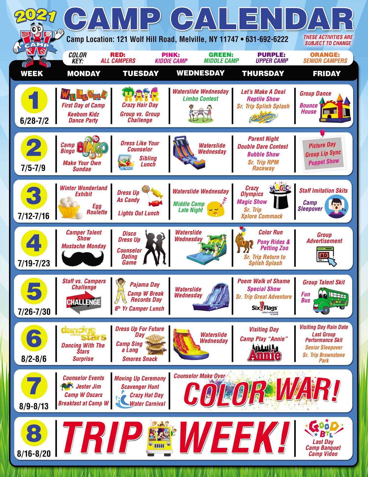 CAMP CALENDAR - Camp W Day Camp Long Island Summer Camp, Melville, Nassau County, Suffolk County, NY CAMP CALENDAR - Camp W Day Camp Long Island Summer Camp, Melville, Nassau County, Suffolk County, NY