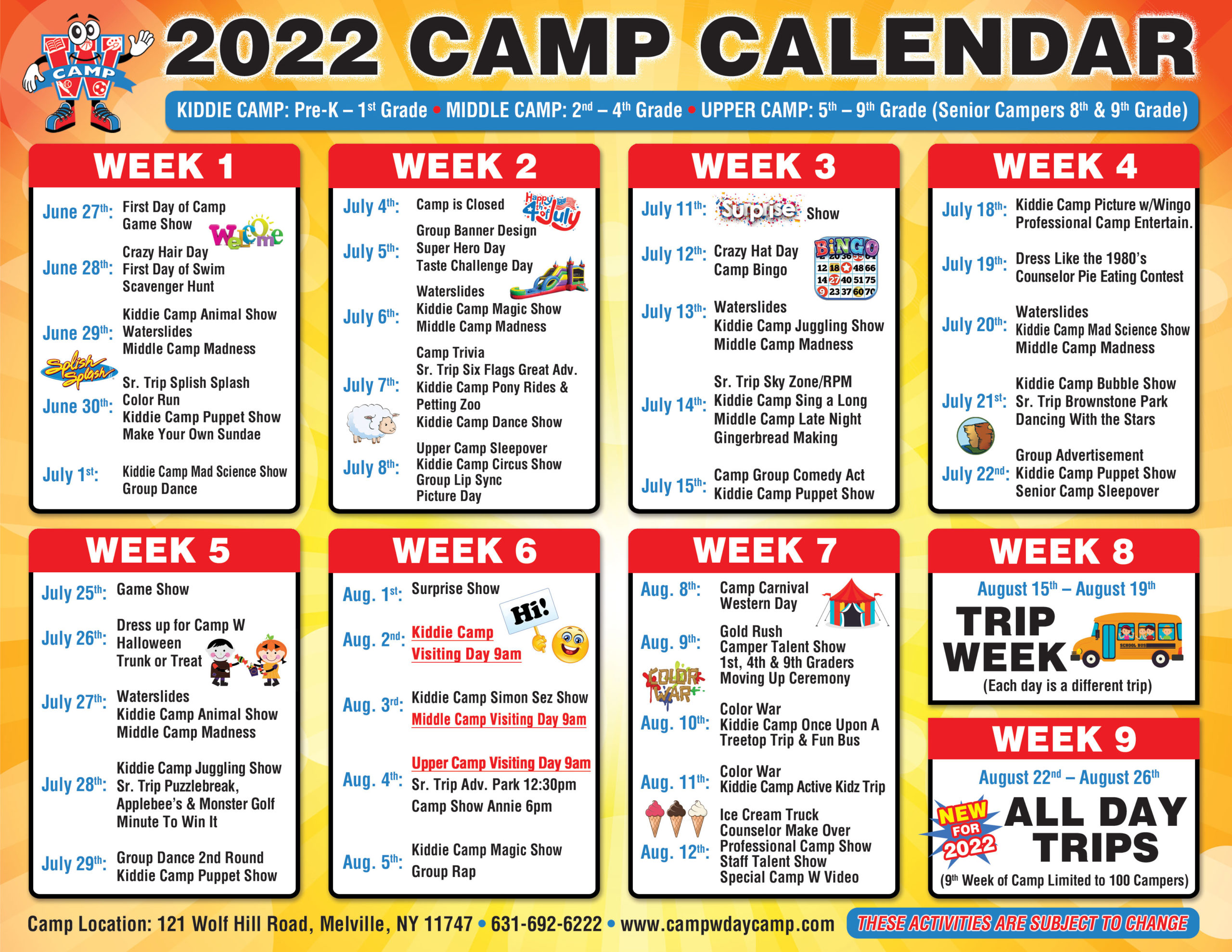 Summer Camp Calendar 2022 Long Island, NY