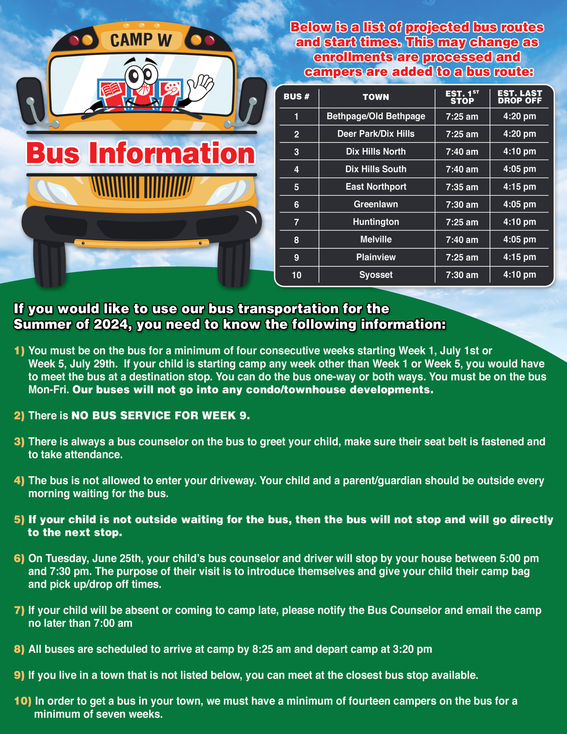 Camp W Bus Information