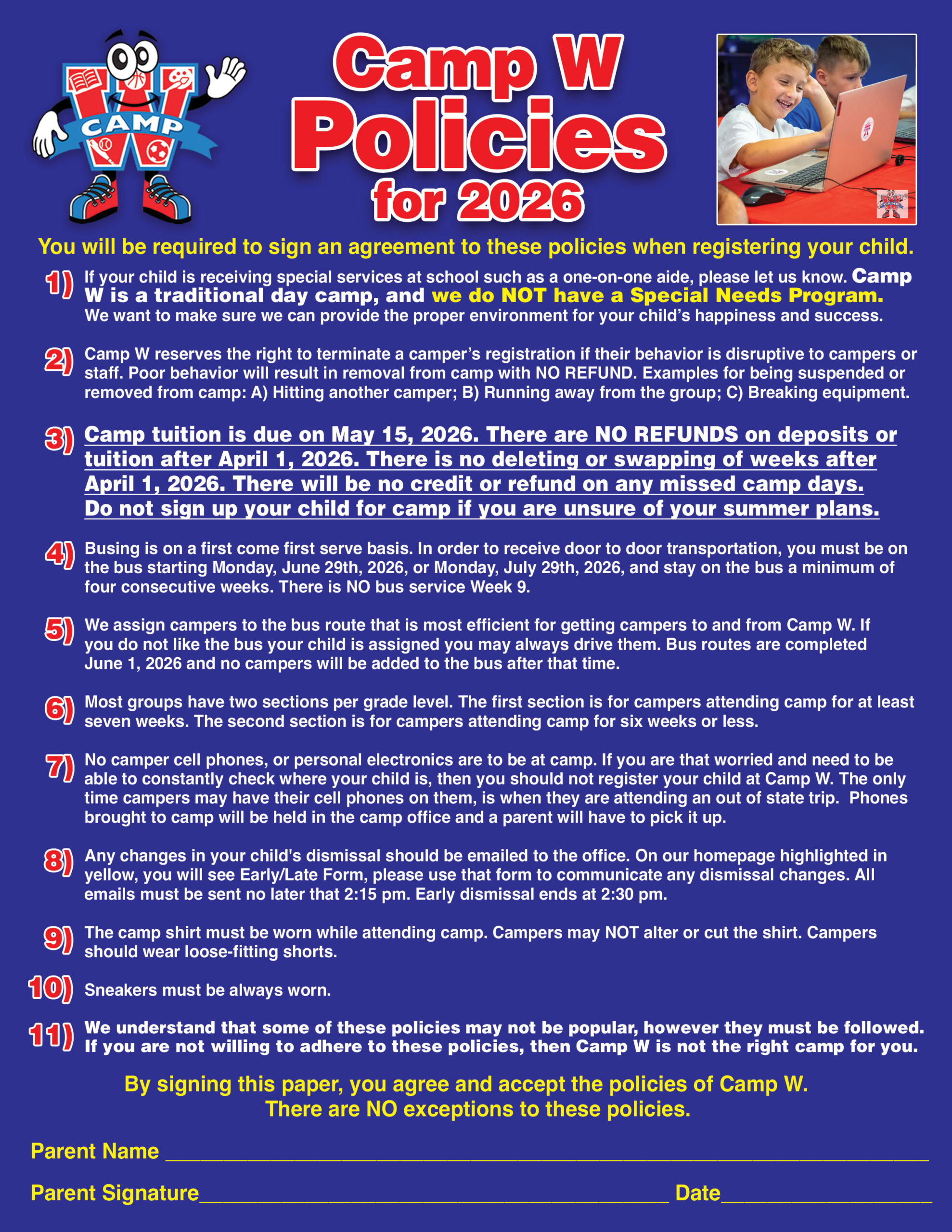 Camp W Summer Camp Policies