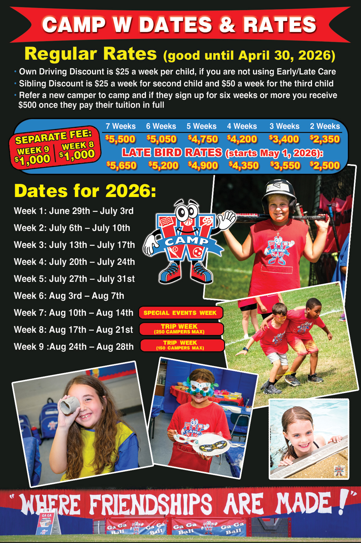 summer camp dates and rates