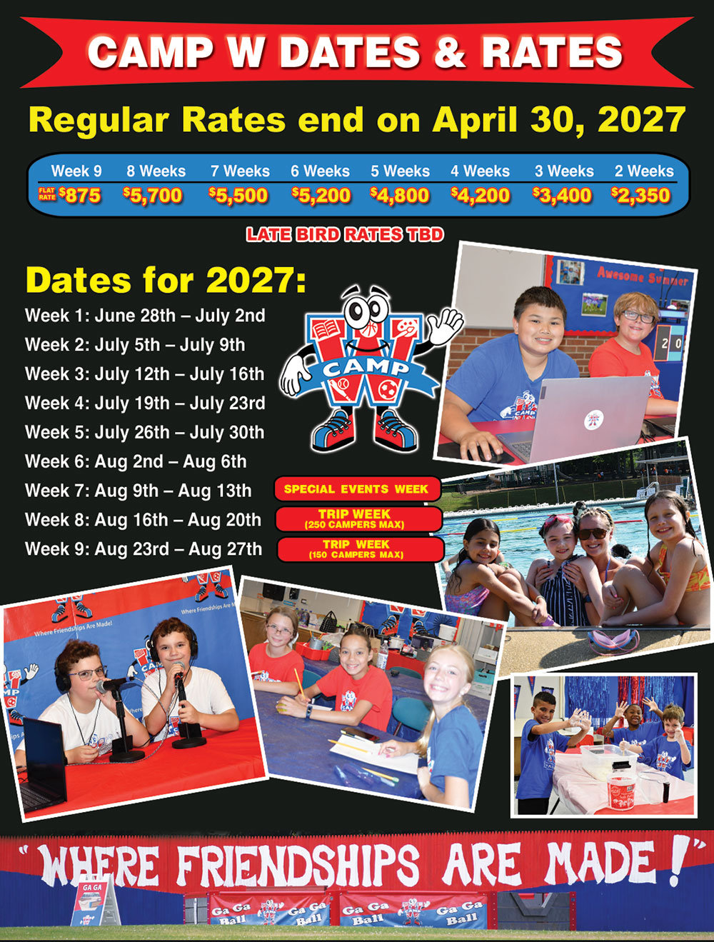 summer camp dates and rates
