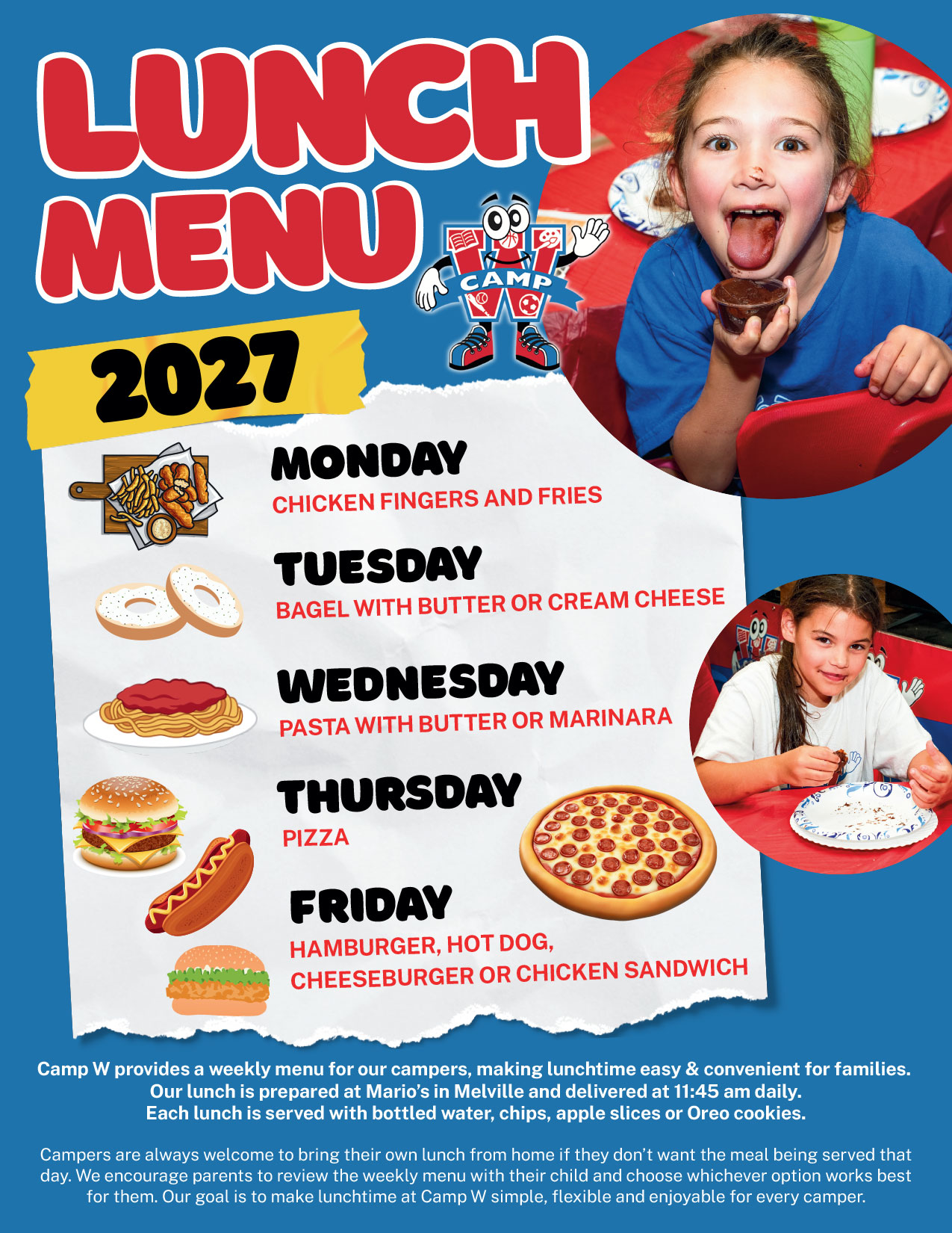 summer camp lunch menu